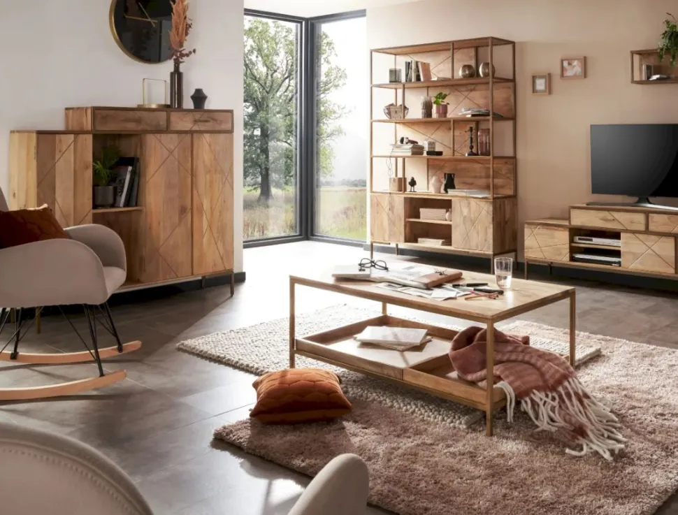 Highboard 145x132cm 'Houston' Mango natur & goldfarbig