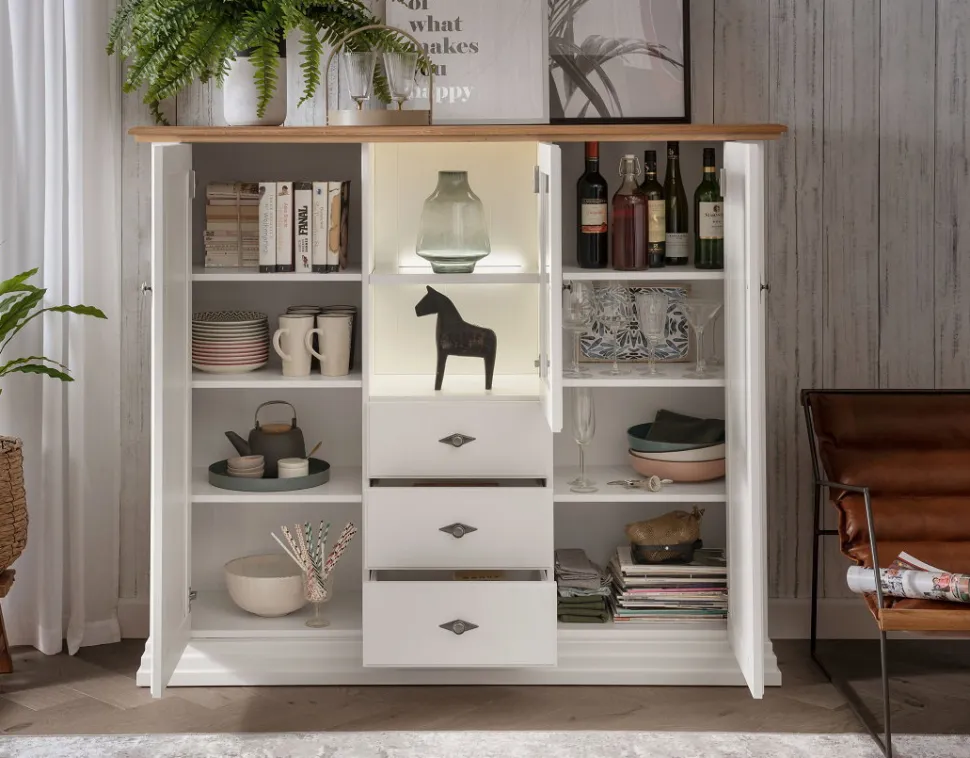 Highboard 157x134cm "Jale" Kiefer & Eiche massiv WZ-0622