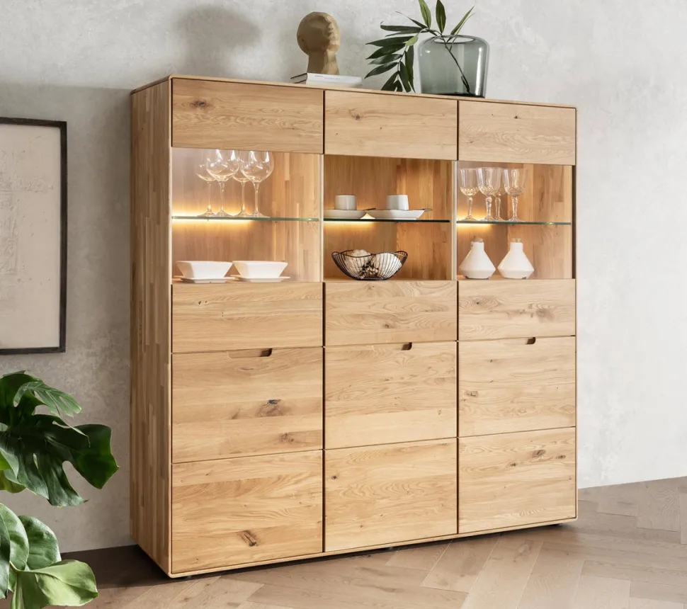 Highboard 149x149cm "Kent" Wildeiche massiv