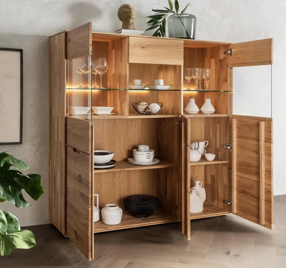 Highboard 149x149cm "Kent" Wildeiche massiv