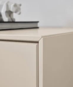 Highboard 90x133cm 'Locarno' Wildeiche massiv & MDF creme inkl.Beleuchtung