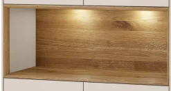 Highboard 90x133cm 'Locarno' Wildeiche massiv & MDF creme inkl.Beleuchtung