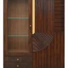 Highboard 120x160cm 'Marvello' Mango mahagoni & Metall goldfarbig Glastür