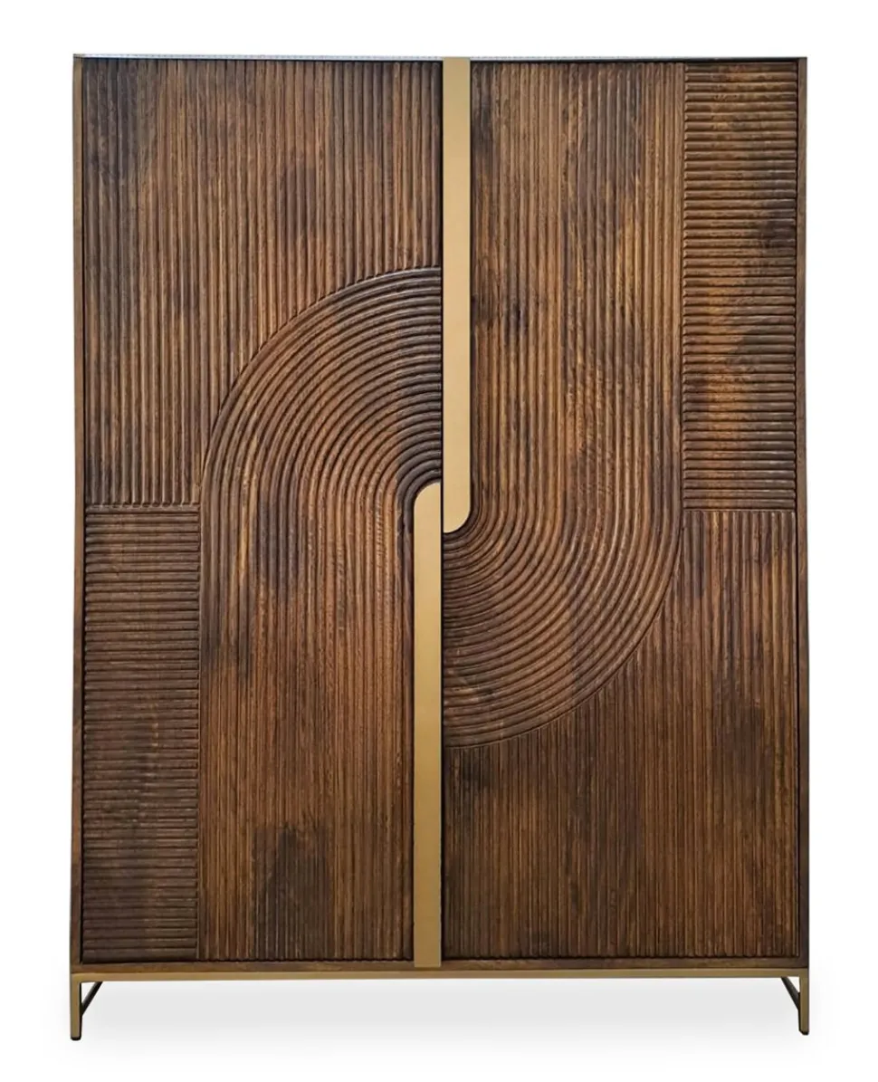Highboard 120x160cm 'Marvello' Mango braun & Metall goldfarbig Holztüren