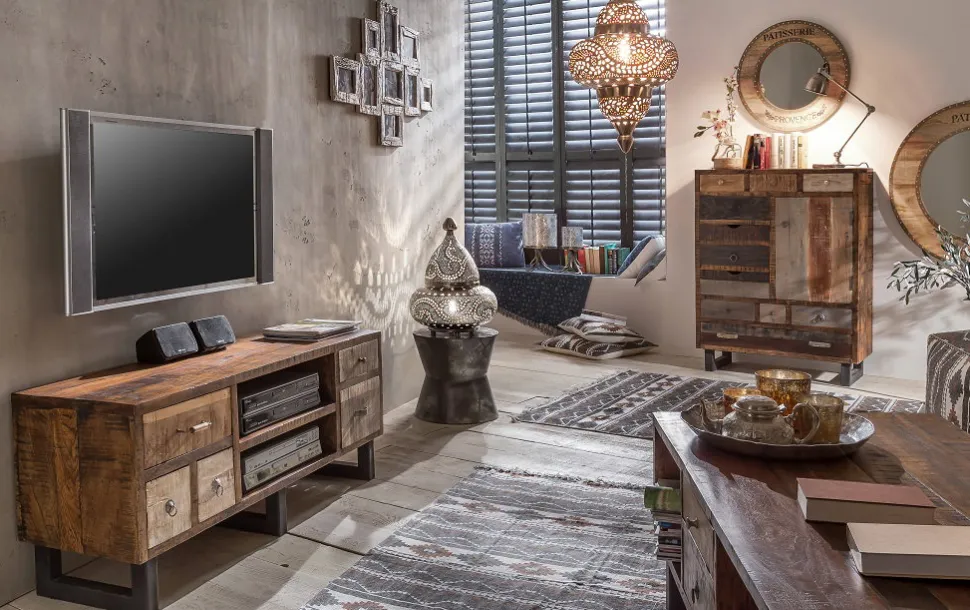 Highboard 90x120cm 'Metro' Altholz & Eisen