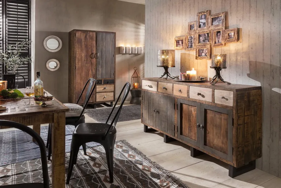 Highboard 90x120cm 'Metro' Altholz & Eisen