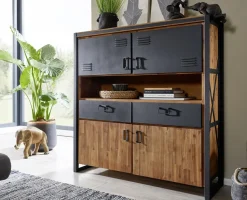 Highboard 141x150cm 'Montreux' Akazie & Metall schwarz