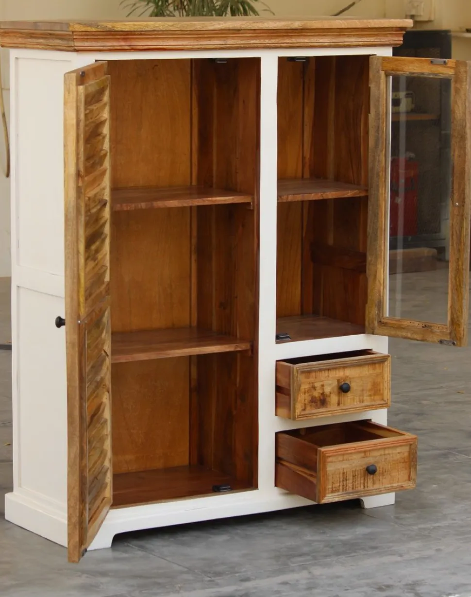 Highboard 100x128cm 'Nizza' Mango weiß natur