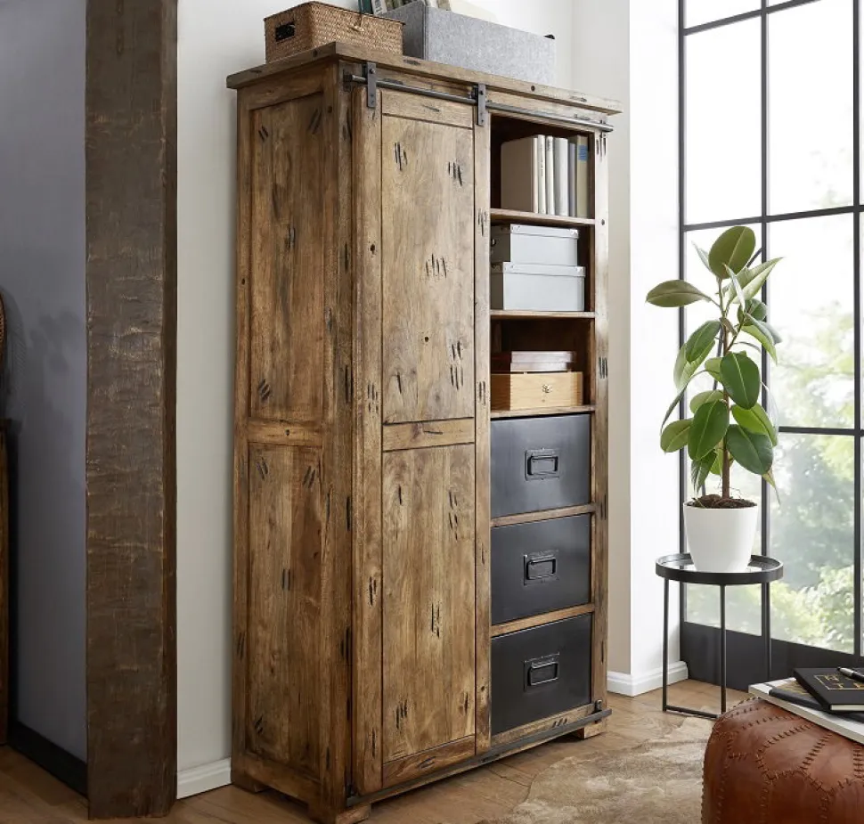Highboard 100x175cm 'Railroad' Mango Holz & Eisen