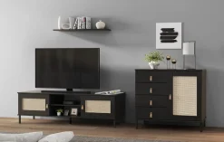 Highboard 100x136cm 'Seattle' Kiefer massiv schwarz