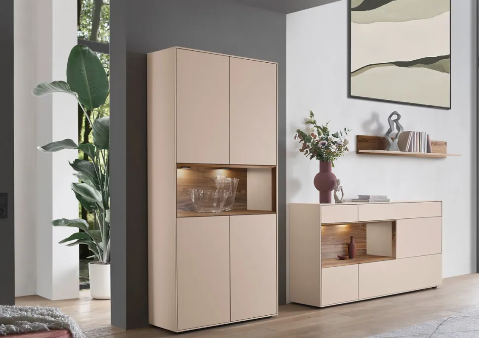 Hängeelement 180cm 'Locarno II' Nussbaum massiv & MDF creme