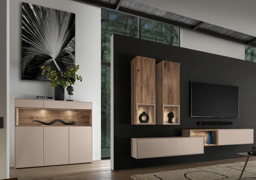 Hängeelement 180cm 'Locarno II' Nussbaum massiv & MDF creme