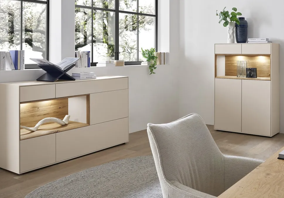 Hängeelement 140cm 'Locarno' MDF creme mit Klappe