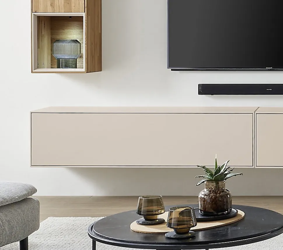Hängeelement 140cm 'Locarno' MDF creme mit Klappe