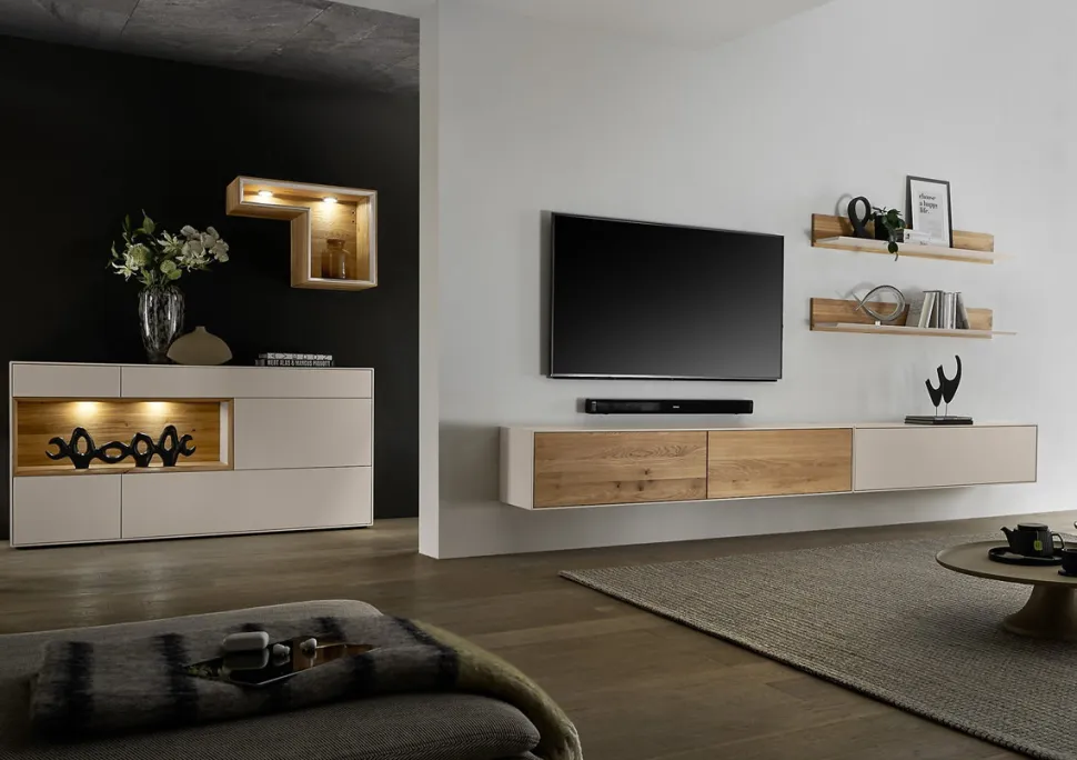 Hängeelement 140cm 'Locarno' MDF creme mit Klappe