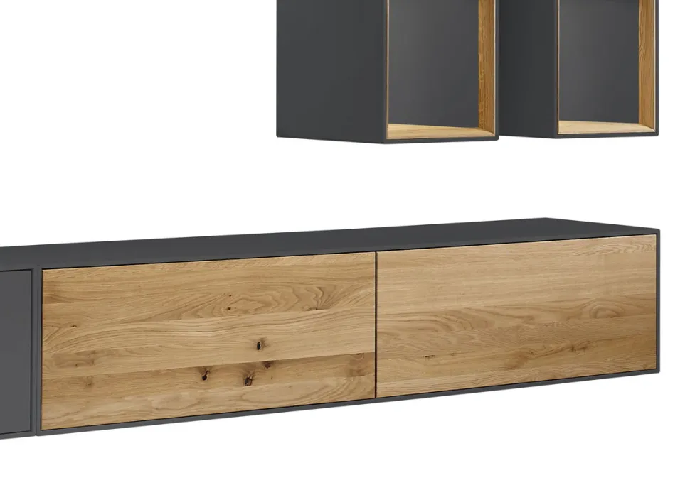 Hängeelement 180cm 'Locarno' Wildeiche massiv & MDF anthrazit