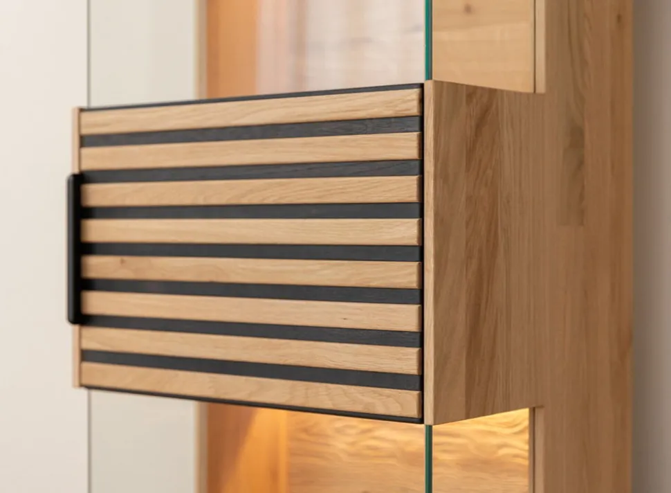 Hängevitrine inkl.Beleuchtung 43x142cm 'Verona' Wildeiche massiv