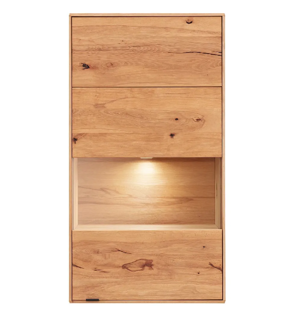 Hängevitrine mit Beleuchtung 61x111cm 'Montana' Kernbuche geölt