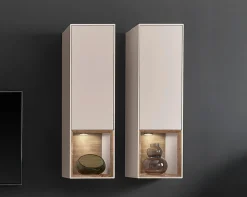 Hängevitrine 35x120cm 'Locarno II' Nussbaum massiv & Front MDF creme inkl.Beleuchtung