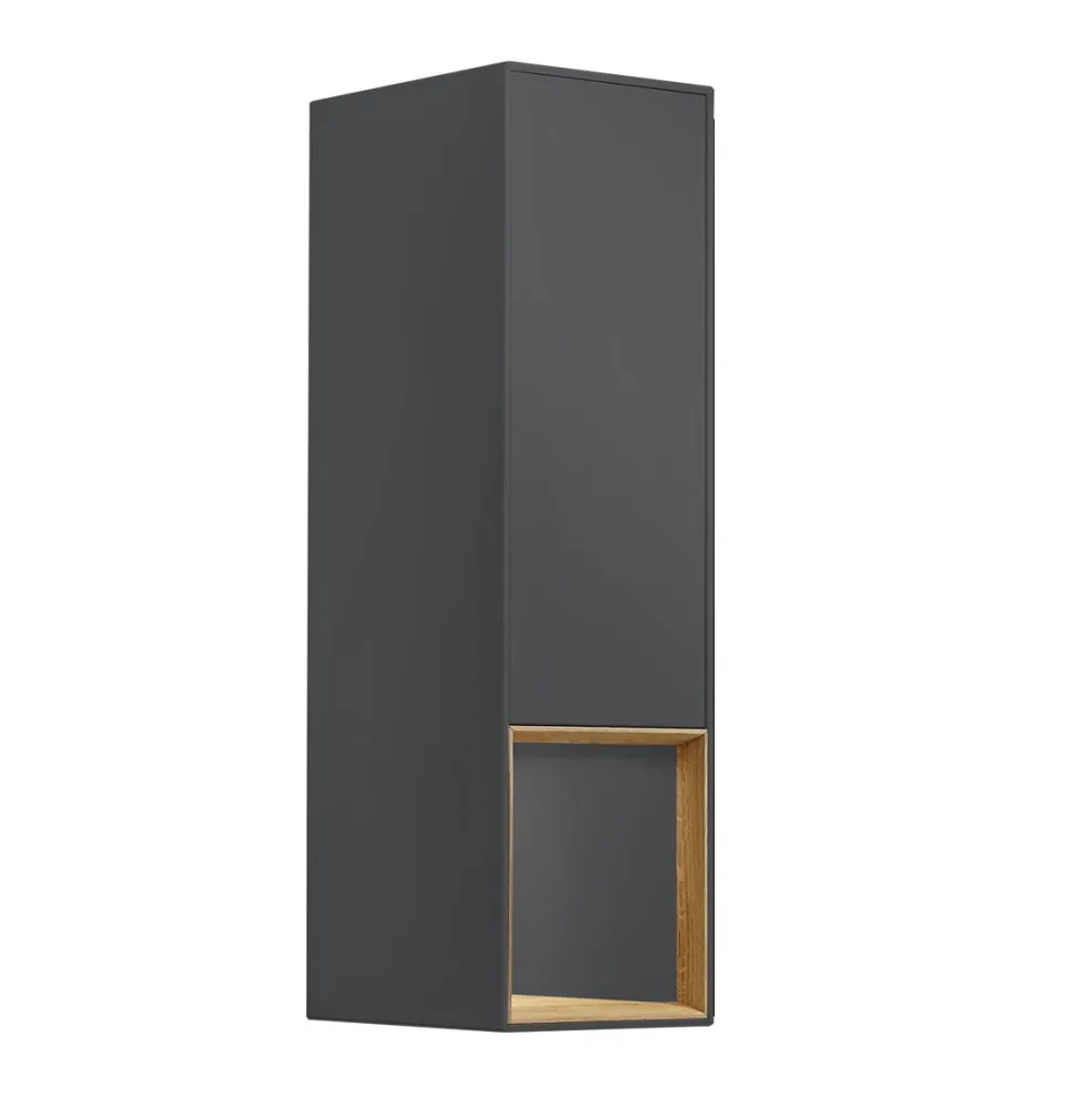 Hängevitrine 35x120cm 'Locarno' Wildeiche massiv & Front MDF anthrazit inkl.Beleuchtung