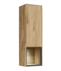 Hängevitrine 35x120cm 'Locarno' Wildeiche massiv & Rahmen MDF anthrazit inkl.Beleuchtung