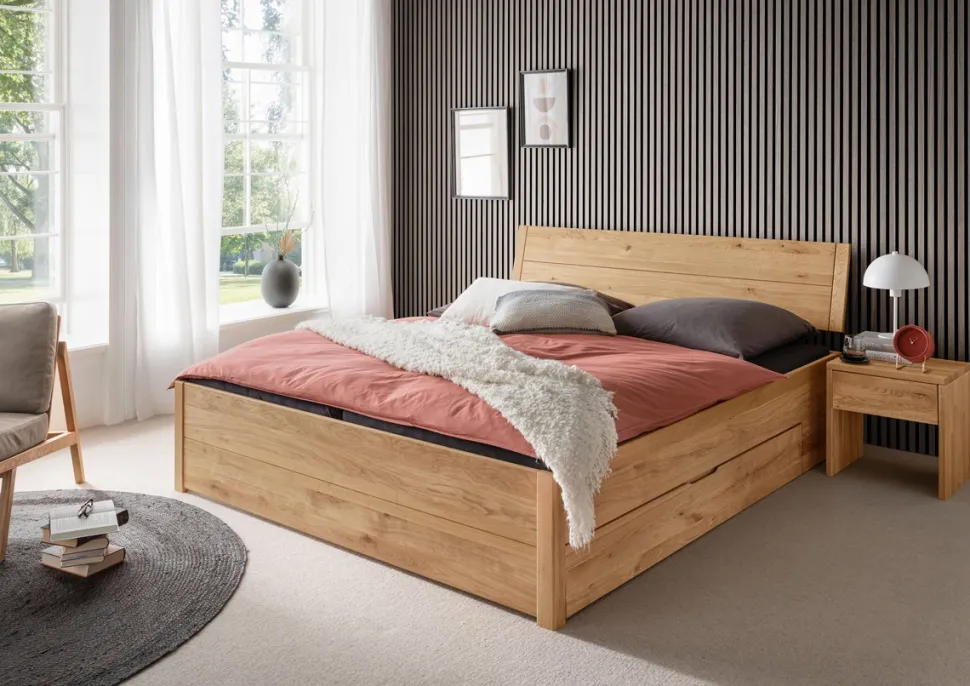 Jugendbett mit Bettkästen 140x200cm 'Marleen' Wildeiche massiv geölt
