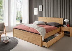 Jugendbett mit Bettkästen 140x200cm 'Marleen' Wildeiche massiv geölt