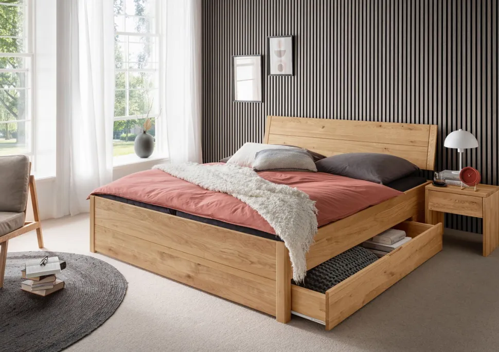 Jugendbett mit Bettkästen 140x200cm 'Marleen' Wildeiche massiv geölt