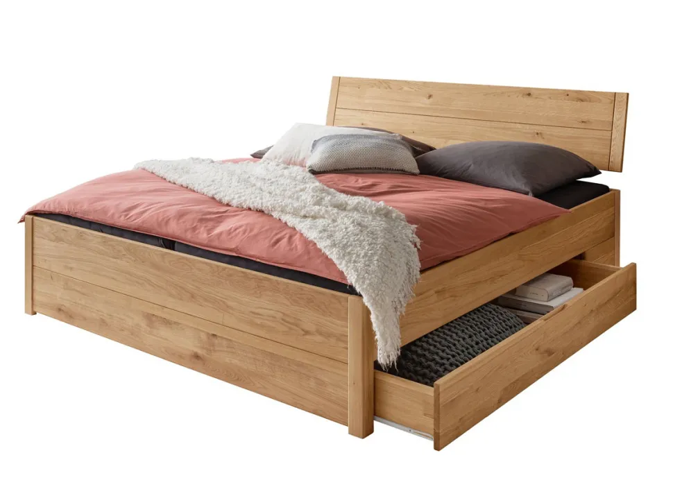 Jugendbett mit Bettkästen 140x200cm 'Marleen' Wildeiche massiv geölt