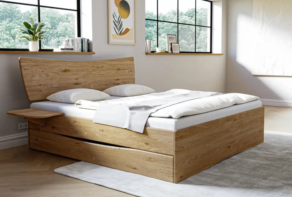 Jugendbett mit Bettkästen 140x200cm "Faro" Wildeiche massiv geölt