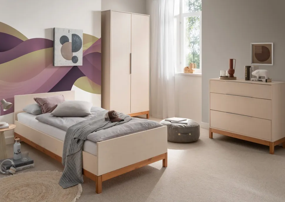 Jugendzimmer 3-tlg. "Annabell" Kiefer creme & gebeizt