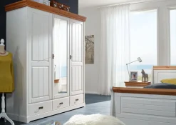 Kleiderschrank 192cm 3-trg. 'Mailand-Honig' Kiefer weiß SZ-0132