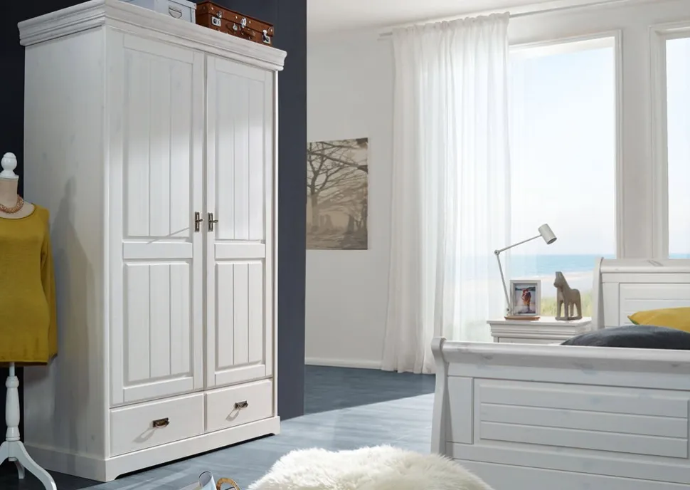 Kleiderschrank 132cm 2-trg 'Mailand-Weiß' Kiefer weiß SZ-0132