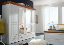 Kleiderschrank 255cm 4-trg 'Mailand-Honig' Kiefer weiß SZ-0132