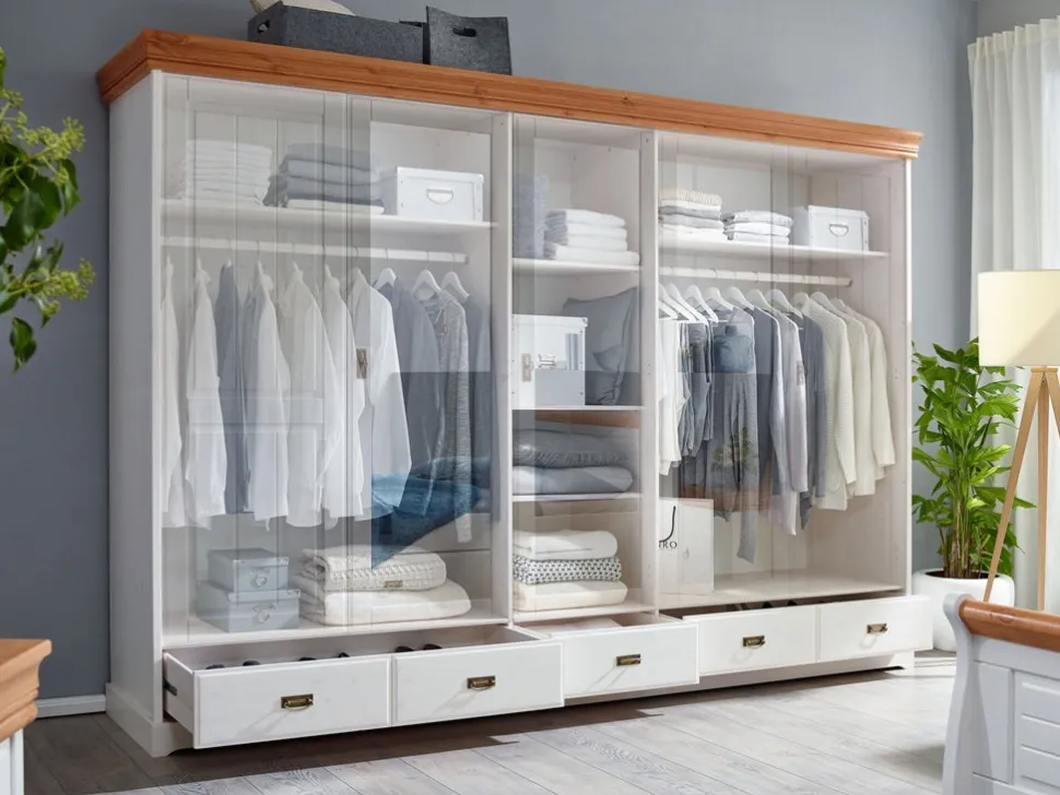 Kleiderschrank 315cm 5-trg. 'Mailand-Honig' Kiefer weiß SZ-0132
