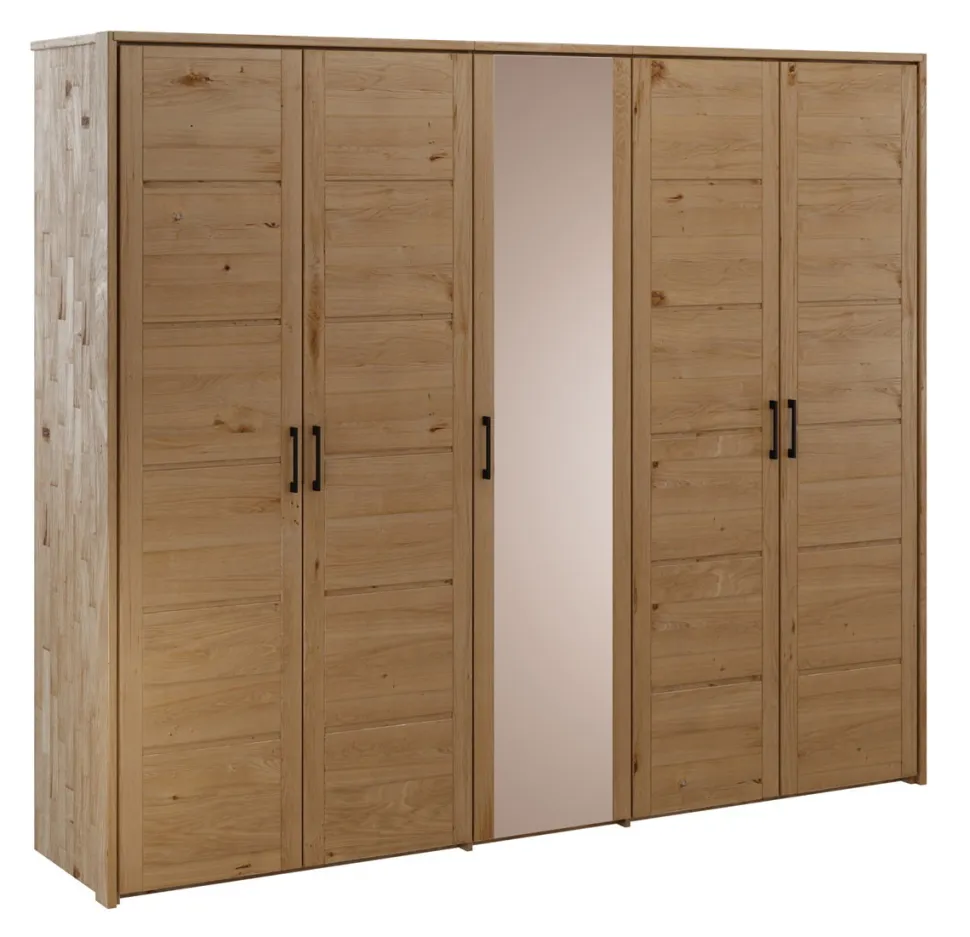 Kleiderschrank 238cm 5-trg. "Meran" Spiegel Wildeiche massiv geölt