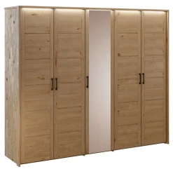 Kleiderschrank 238cm 5-trg. "Meran" Spiegel Wildeiche massiv geölt