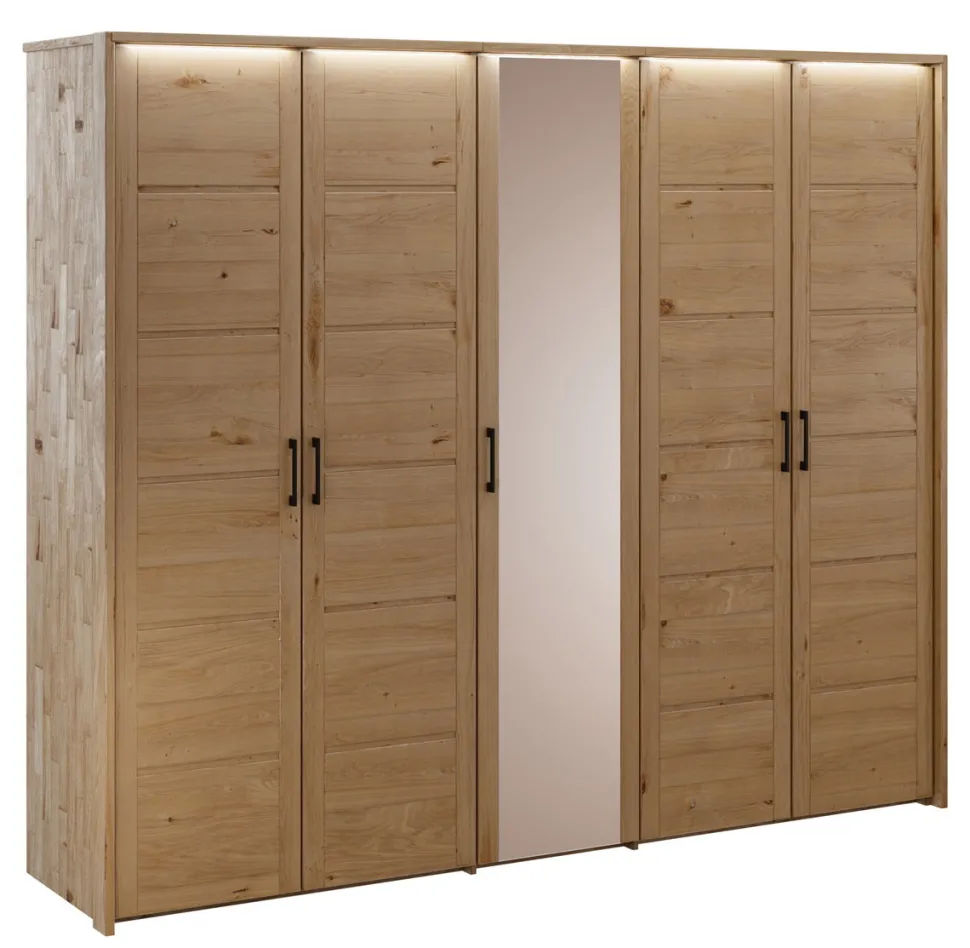 Kleiderschrank 238cm 5-trg. "Meran" Spiegel Wildeiche massiv geölt