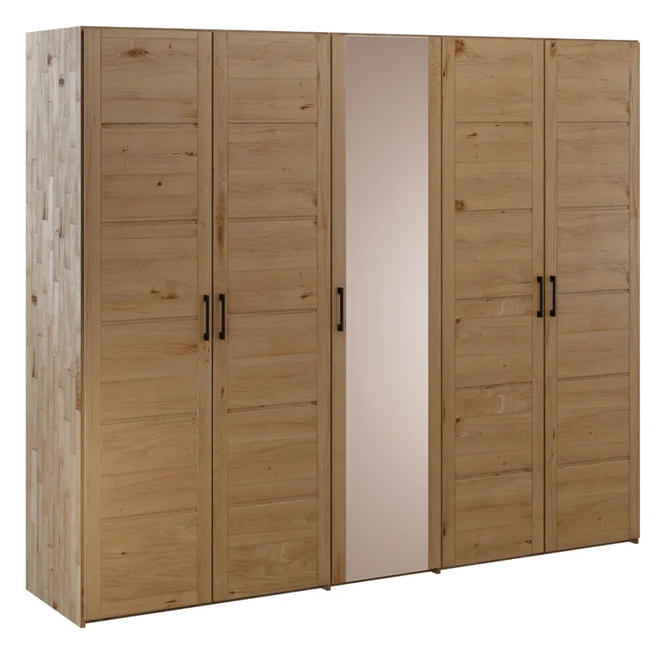 Kleiderschrank 238cm 5-trg. "Meran" Spiegel Wildeiche massiv geölt