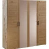 Kleiderschrank 191cm 4-trg. "Meran" Spiegel Wildeiche massiv geölt