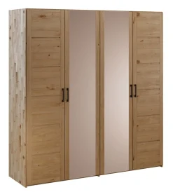 Kleiderschrank 191cm 4-trg. "Meran" Spiegel Wildeiche massiv geölt