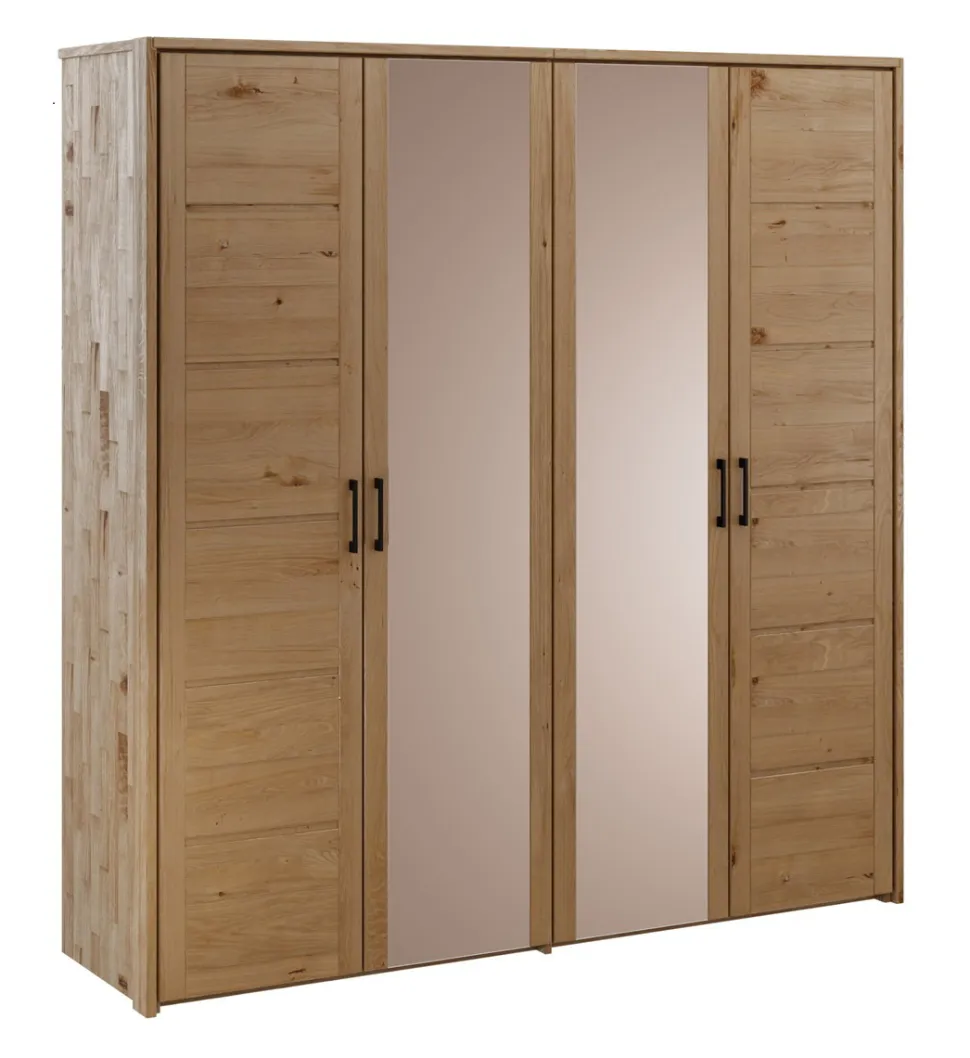 Kleiderschrank 191cm 4-trg. "Meran" Spiegel Wildeiche massiv geölt