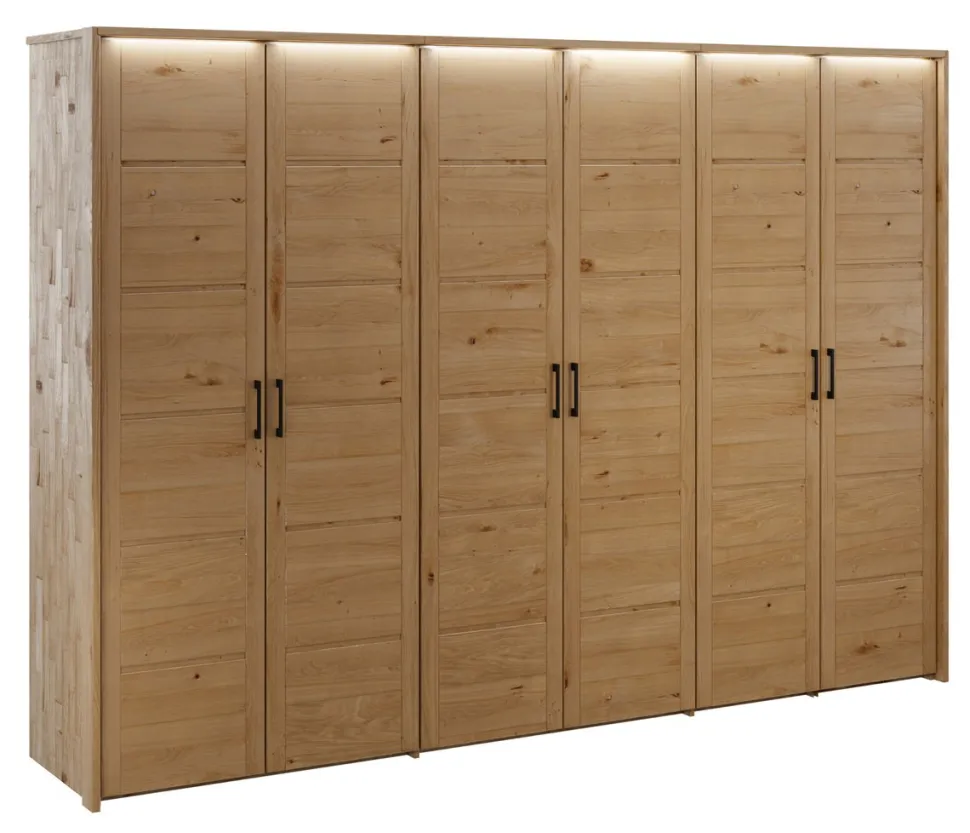 Kleiderschrank 285cm 6-trg. "Meran" Wildeiche massiv geölt