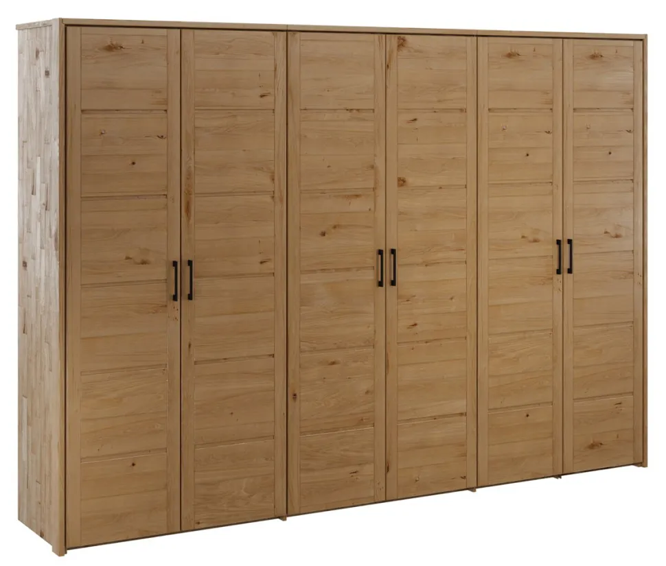 Kleiderschrank 285cm 6-trg. "Meran" Wildeiche massiv geölt