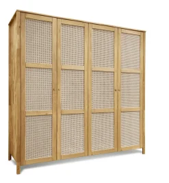 Kleiderschrank 202cm 4-trg. "Norden" Eiche & Rattangeflecht