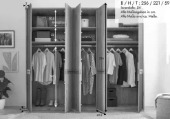 Kleiderschrank 5-trg. 256cm 'Ancona' Wildeiche teilmassiv geölt