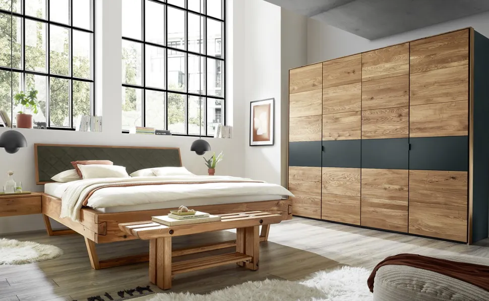 Kleiderschrank 4-trg. 245cm 'Salerno' Wildeiche & MDF anthrazit