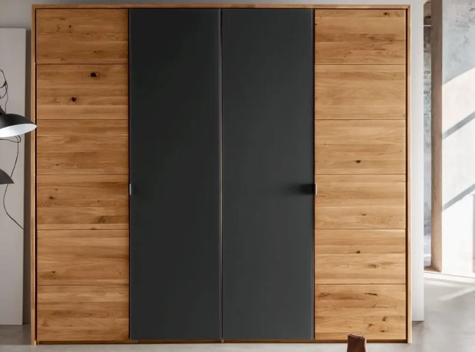 Kleiderschrank 4-trg. 245cm 'Salzburg' Wildeiche & Glas anthrazit