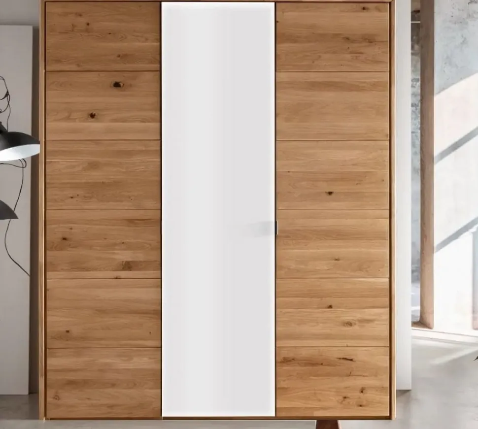 Kleiderschrank 3-trg. 185cm 'Salzburg' Wildeiche & Glas weiß