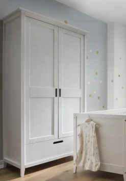 Kleiderschrank 2-trg. "Maja" 100cm Kiefer massiv weiß lackiert